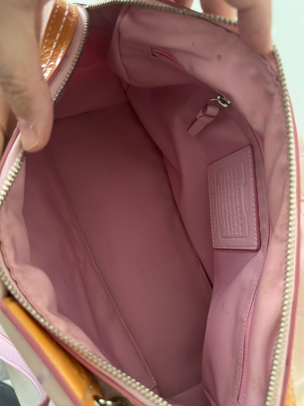 Coach Signature Stripe Boston Satchel Pink Canvas Duffle Y2K Bag F13551 - Picture 12 of 14